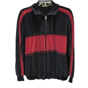 Vintage Norm Thompson Mens XL Black Red Colorblock Velour Zip Retro Track Jacket